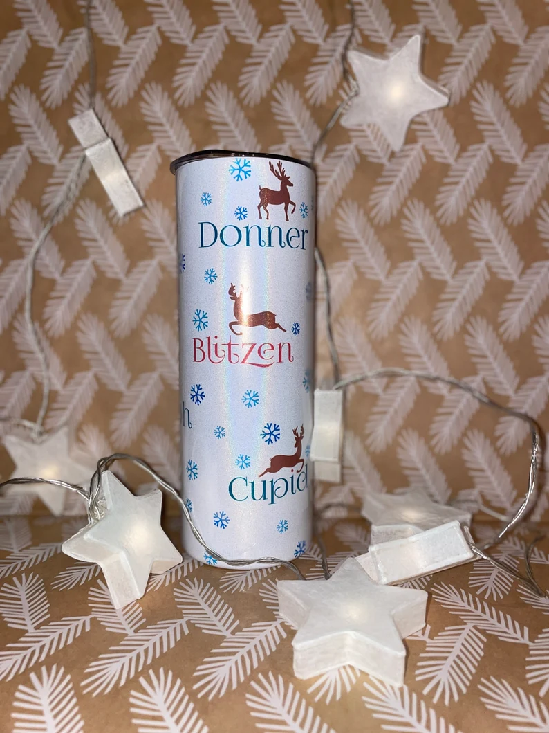 Reindeer 20 oz Tumbler | Shimmer | Dasher, Dancer, Prancer, Vixen, Rudolph image 6