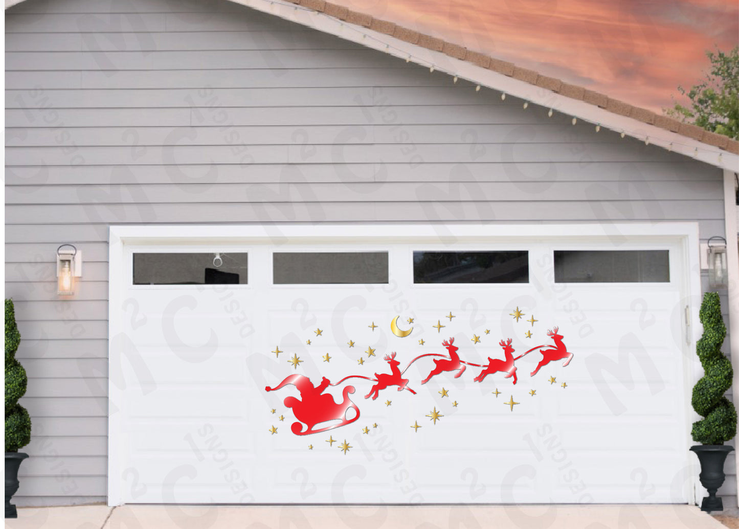 Santa's Sleigh Reindeer Silhouette Garage Magnets, Christmas Eve Night image 8
