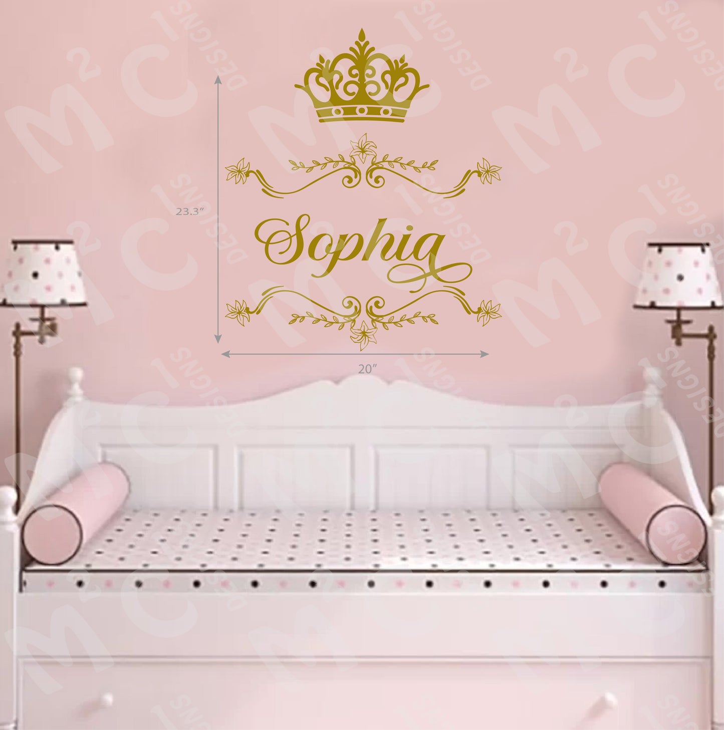 Princess Crown Personalized Name Wall Decal, filigree, large decal, gold, white, image 4