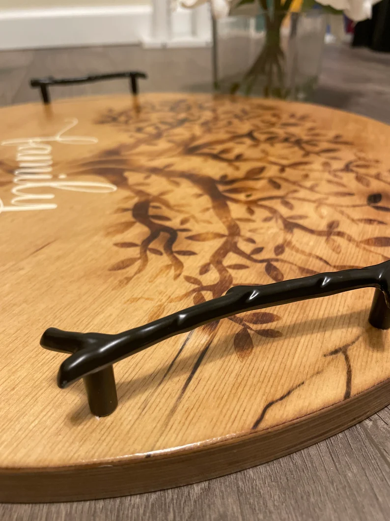 Wood Family Tree serving tray with handles | Family Definition Tray image 1
