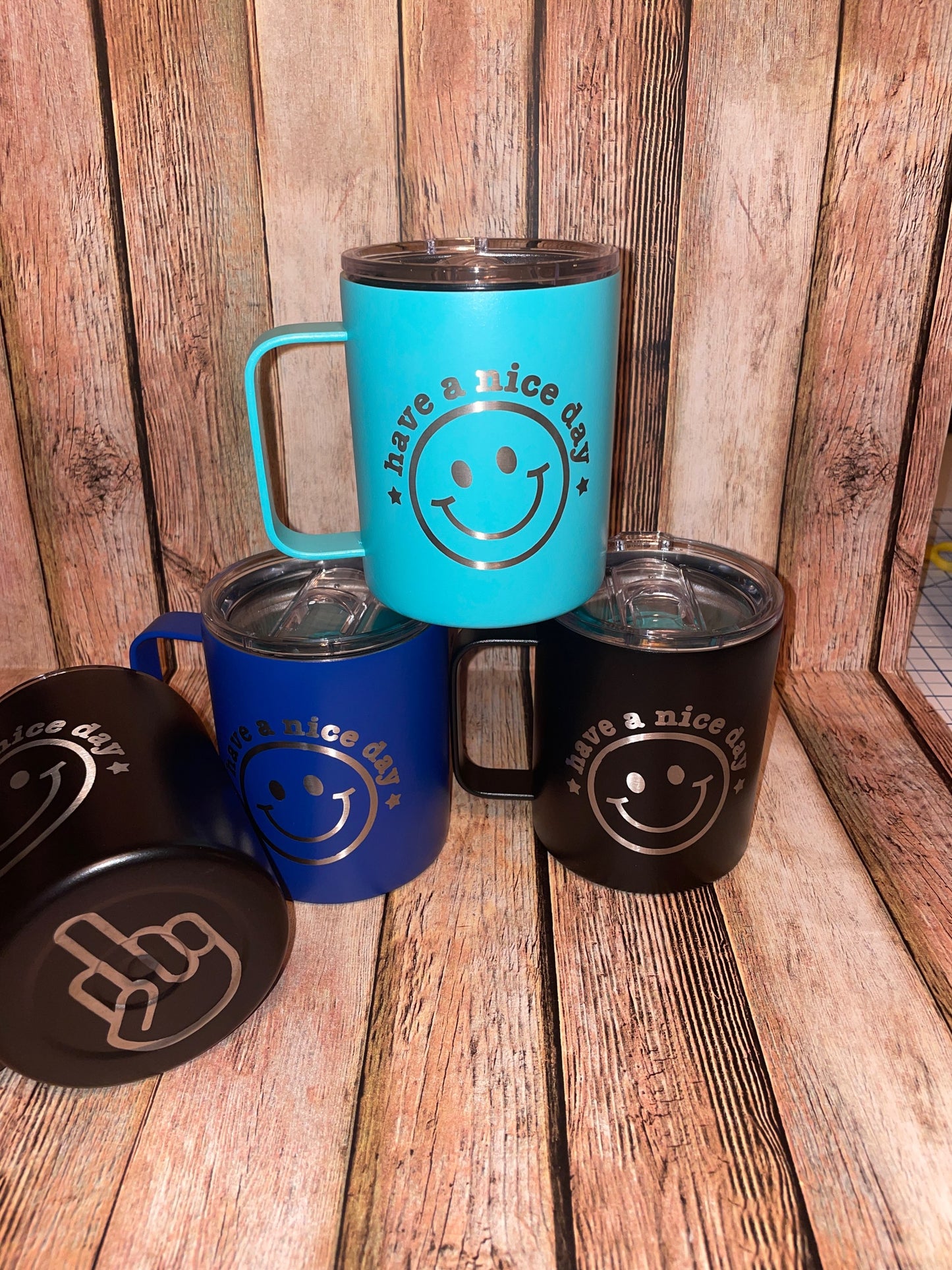 Have a nice day (middle finger) stainless steel mug, Etched Powder Coated Tumble image 8