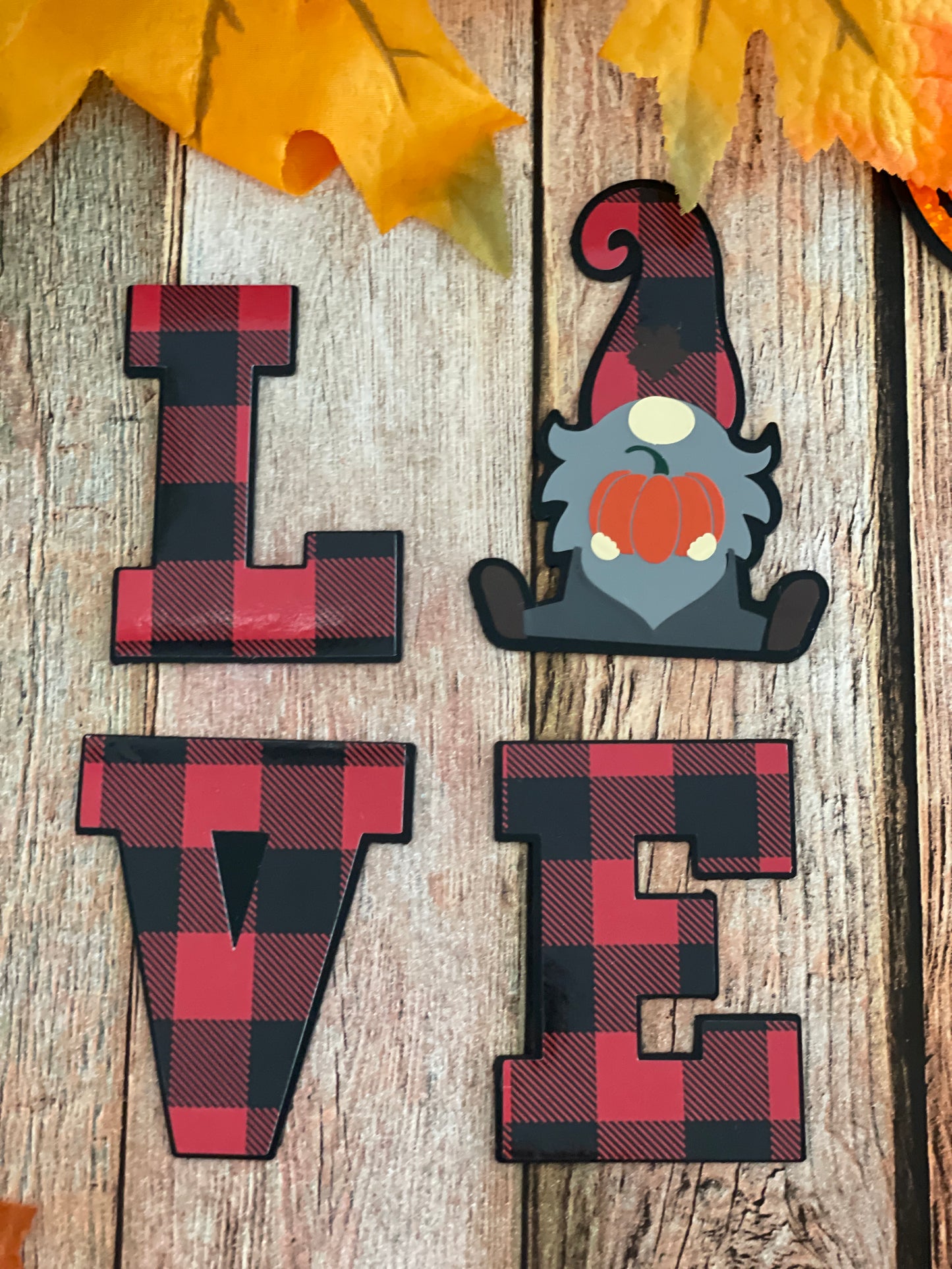 Gnome LOVE Fridge Magnets | Fall Season Decor | Red Plaid Gnome image 0