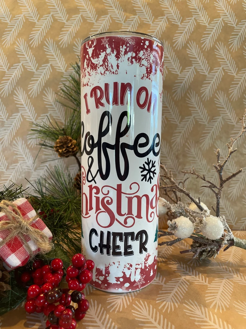 I Run on Coffee and Christmas Cheer 20 oz Tumbler | Christmas Tumbler image 2