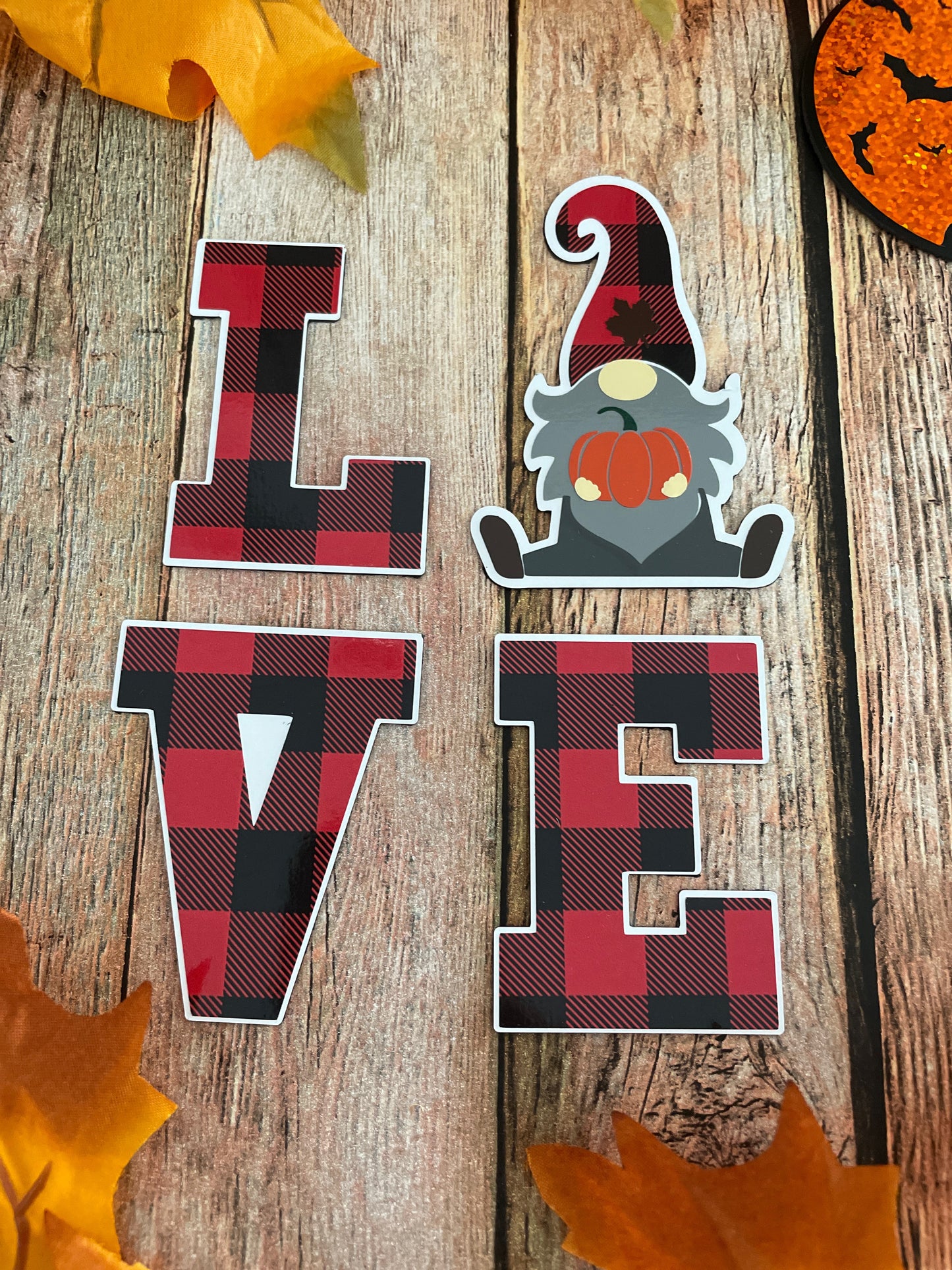 Gnome LOVE Fridge Magnets | Fall Season Decor | Red Plaid Gnome image 2