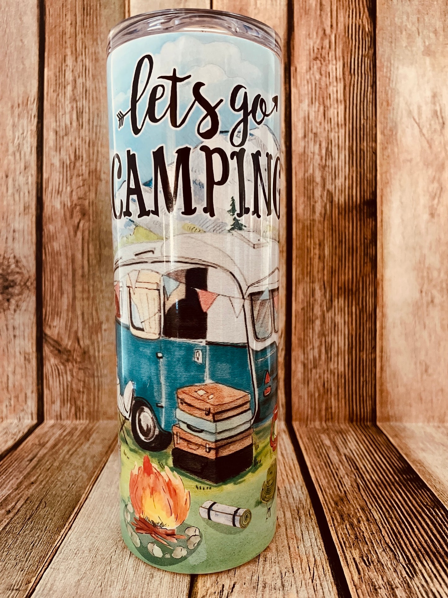 Let's go Camping 20 oz tumbler | VW Camper Tumbler | Vintage Camping image 0
