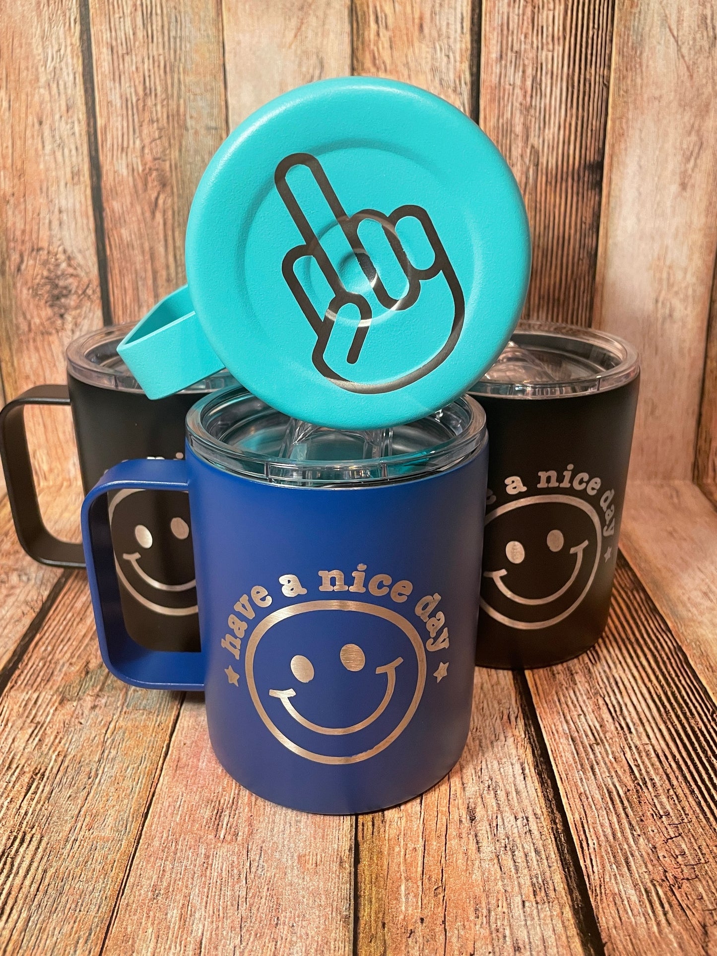 Have a nice day (middle finger) stainless steel mug, Etched Powder Coated Tumble image 2