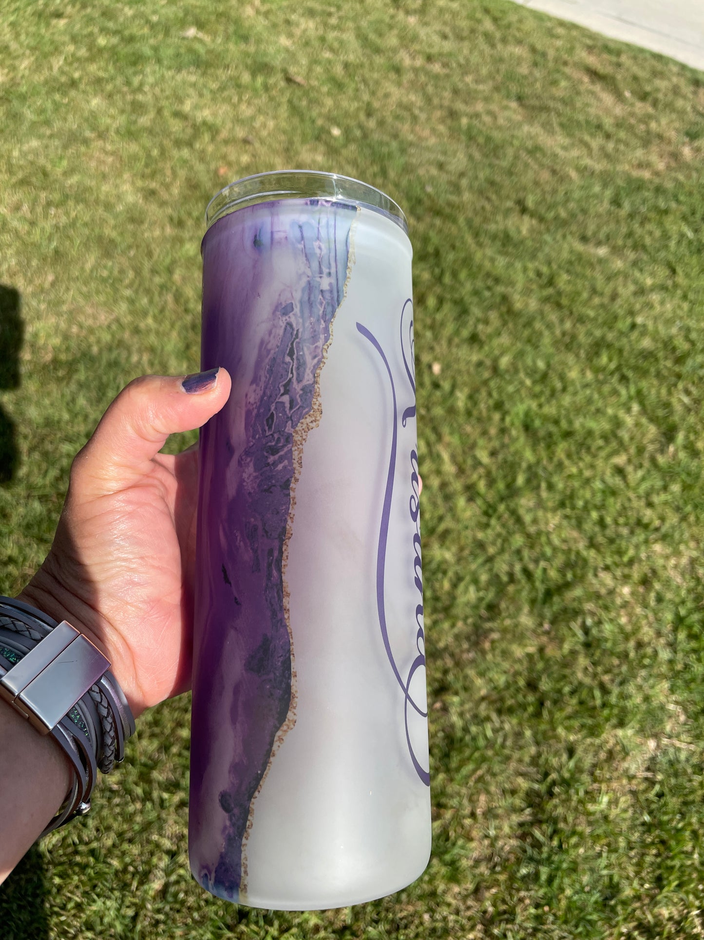 Personalized Frosted Stained GLASS Mother's Day tumbler, Marble Stained Glass image 7