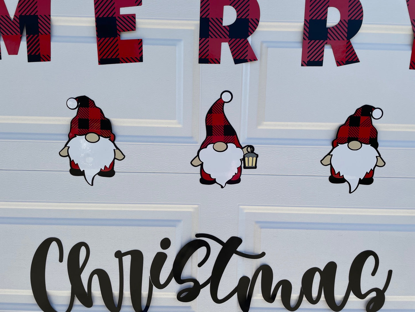 Large Merry Christmas Gnomes Magnets Reusable | Red Plaid | Script image 2
