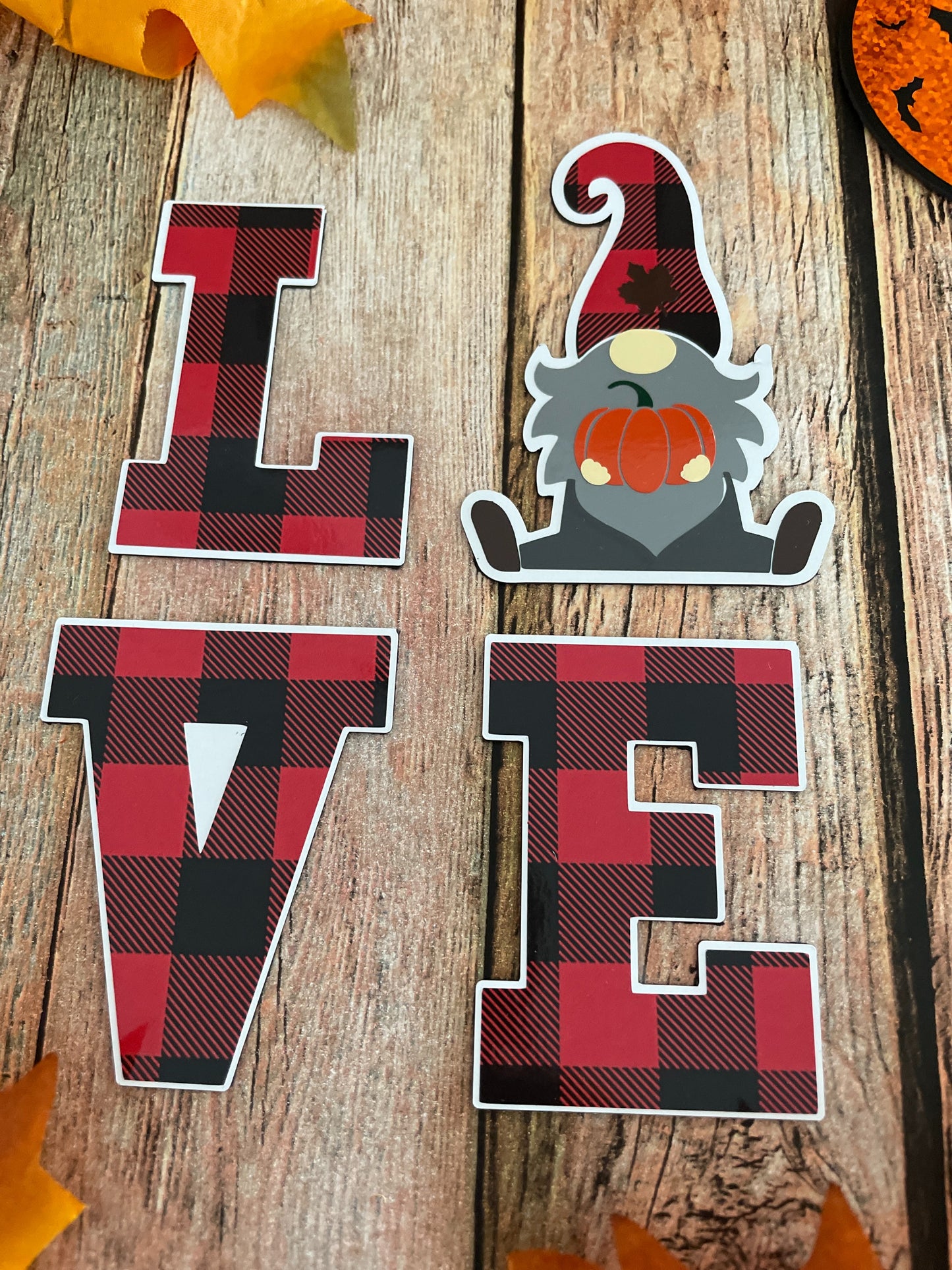 Gnome LOVE Fridge Magnets | Fall Season Decor | Red Plaid Gnome image 12