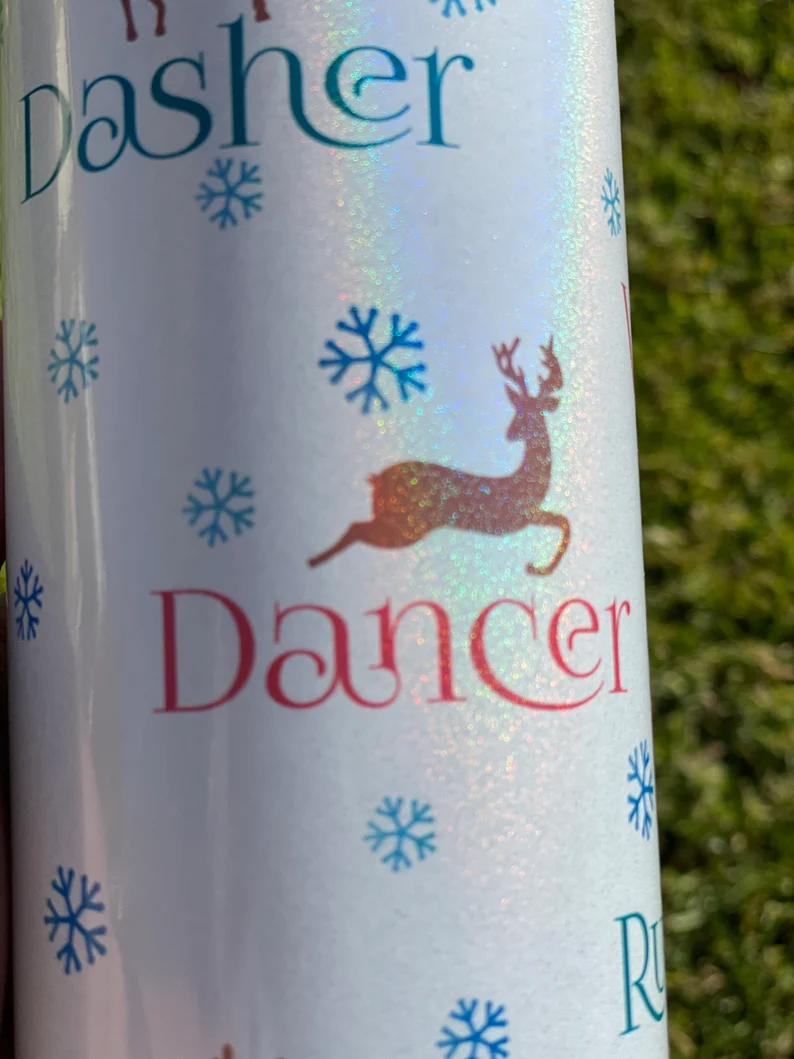 Reindeer 20 oz Tumbler | Shimmer | Dasher, Dancer, Prancer, Vixen, Rudolph image 4
