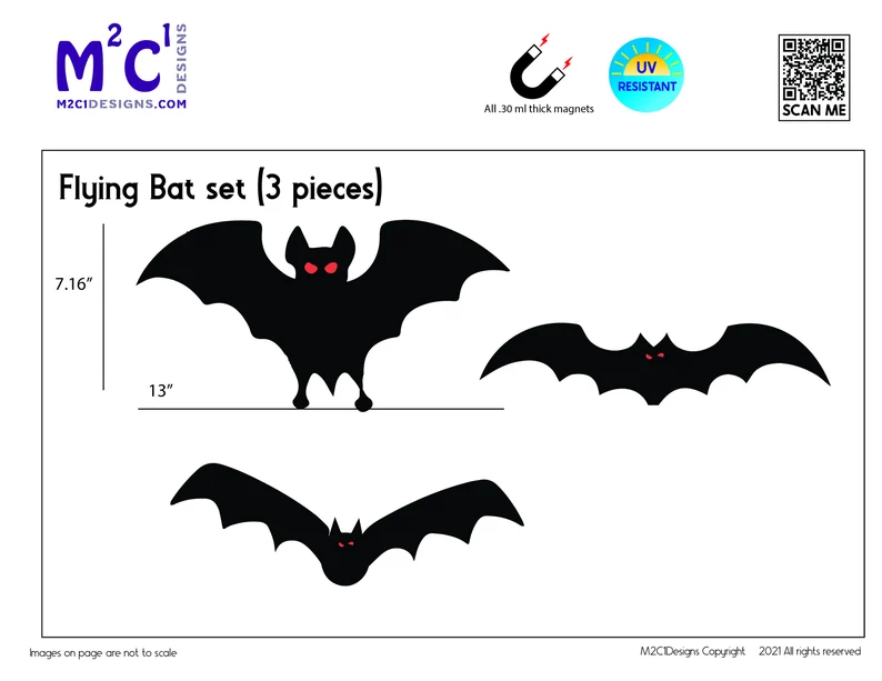 Bat Magnets set of (3) for Halloween image 2