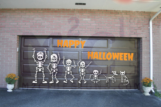 Skeleton family magnet installed on garage door