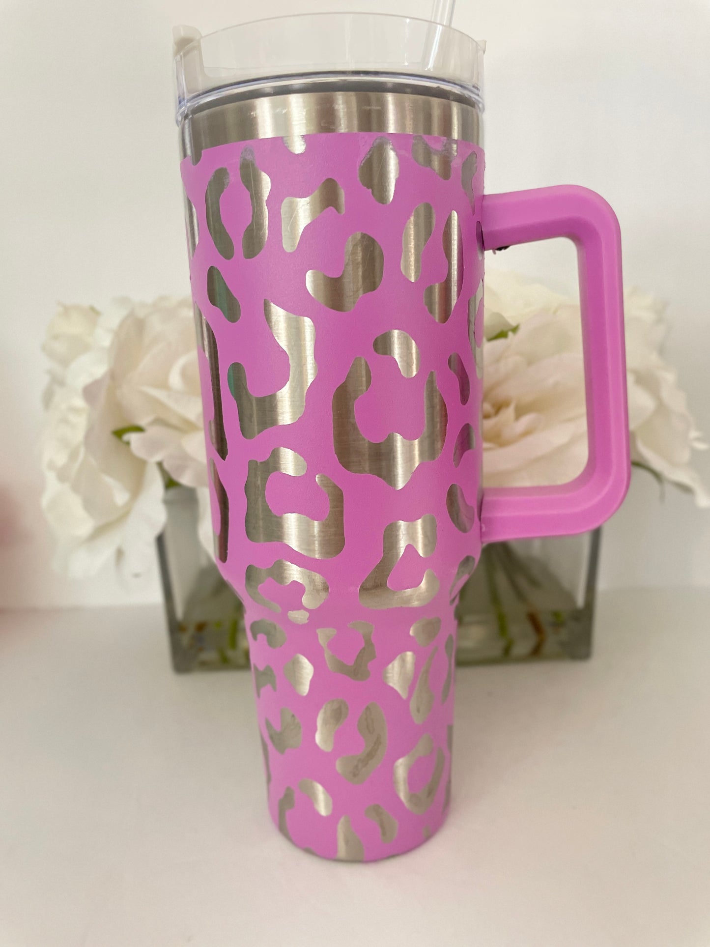Engraved Leopard Cheetah Stanley Dupe 40oz tumbler, Personalized with name image 8