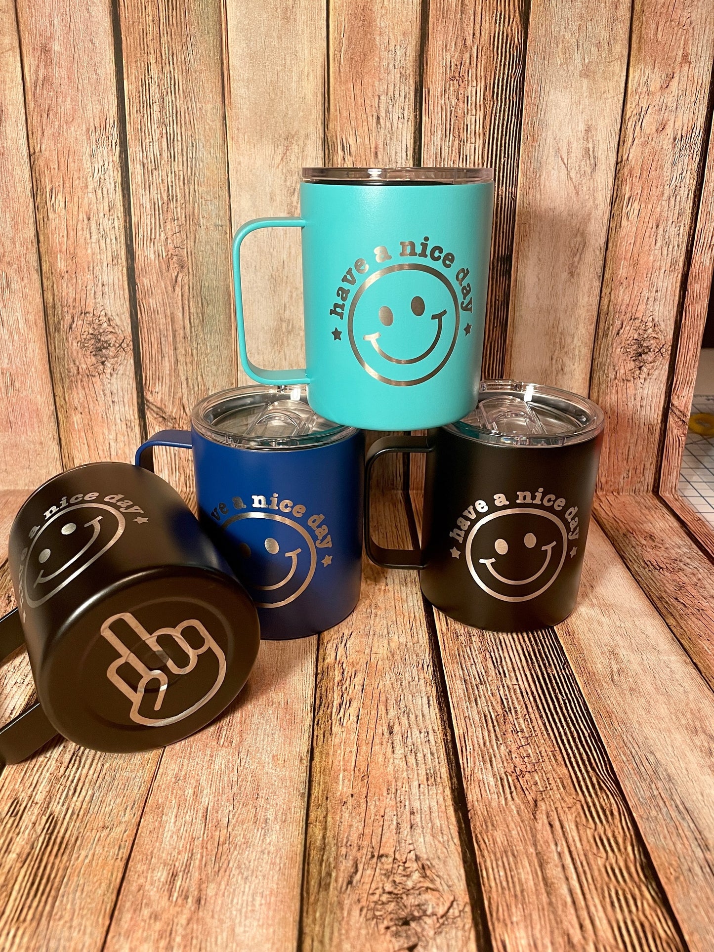 Have a nice day (middle finger) stainless steel mug, Etched Powder Coated Tumble image 7