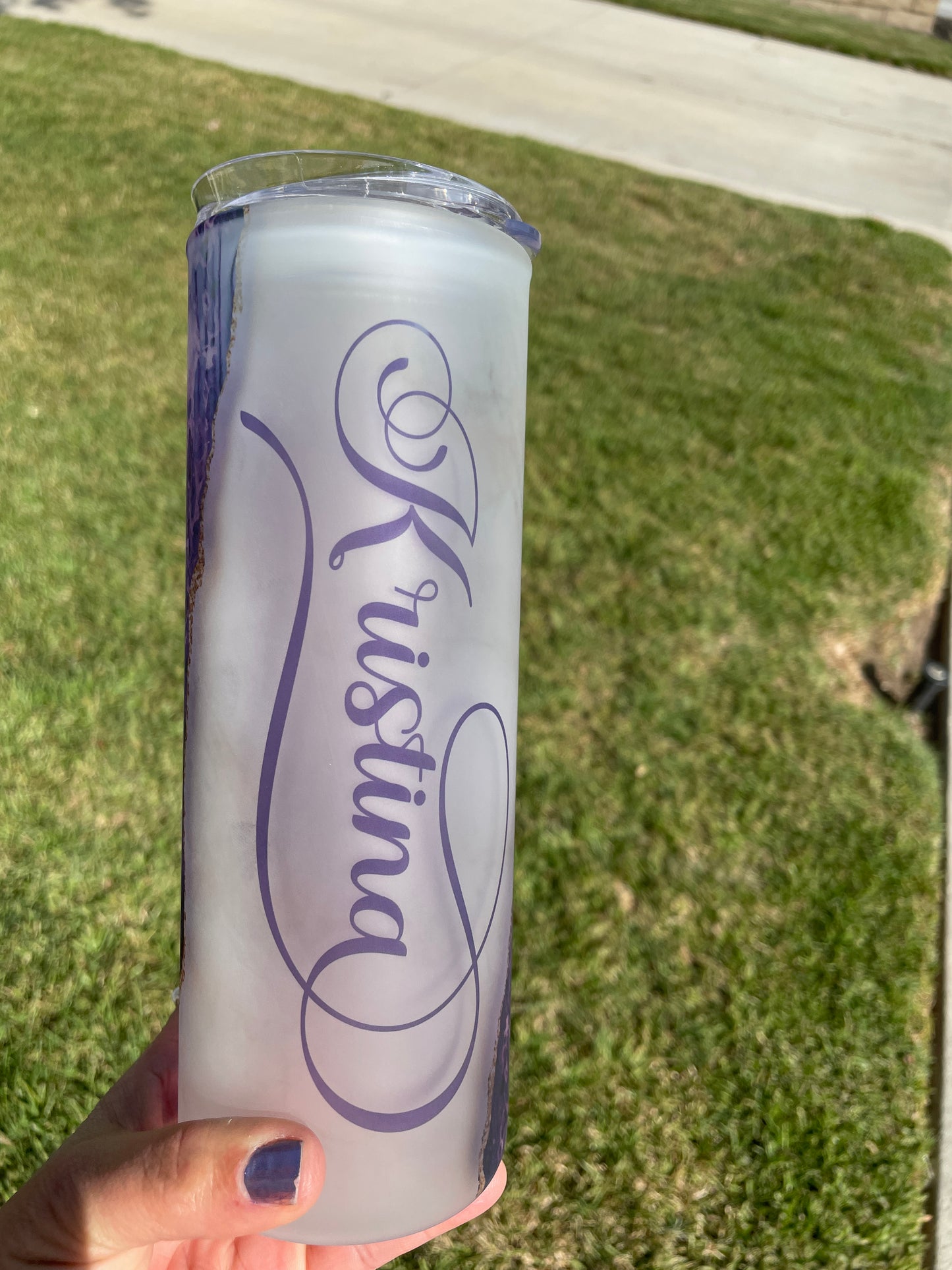 Personalized Frosted Stained GLASS Mother's Day tumbler, Marble Stained Glass image 5