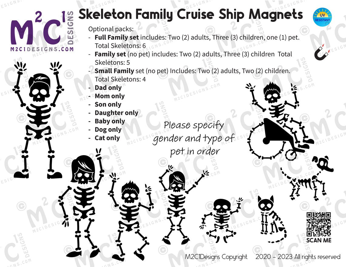 Halloween Skeletons Cruise Ship Door Magnets: Poseable Family Decor