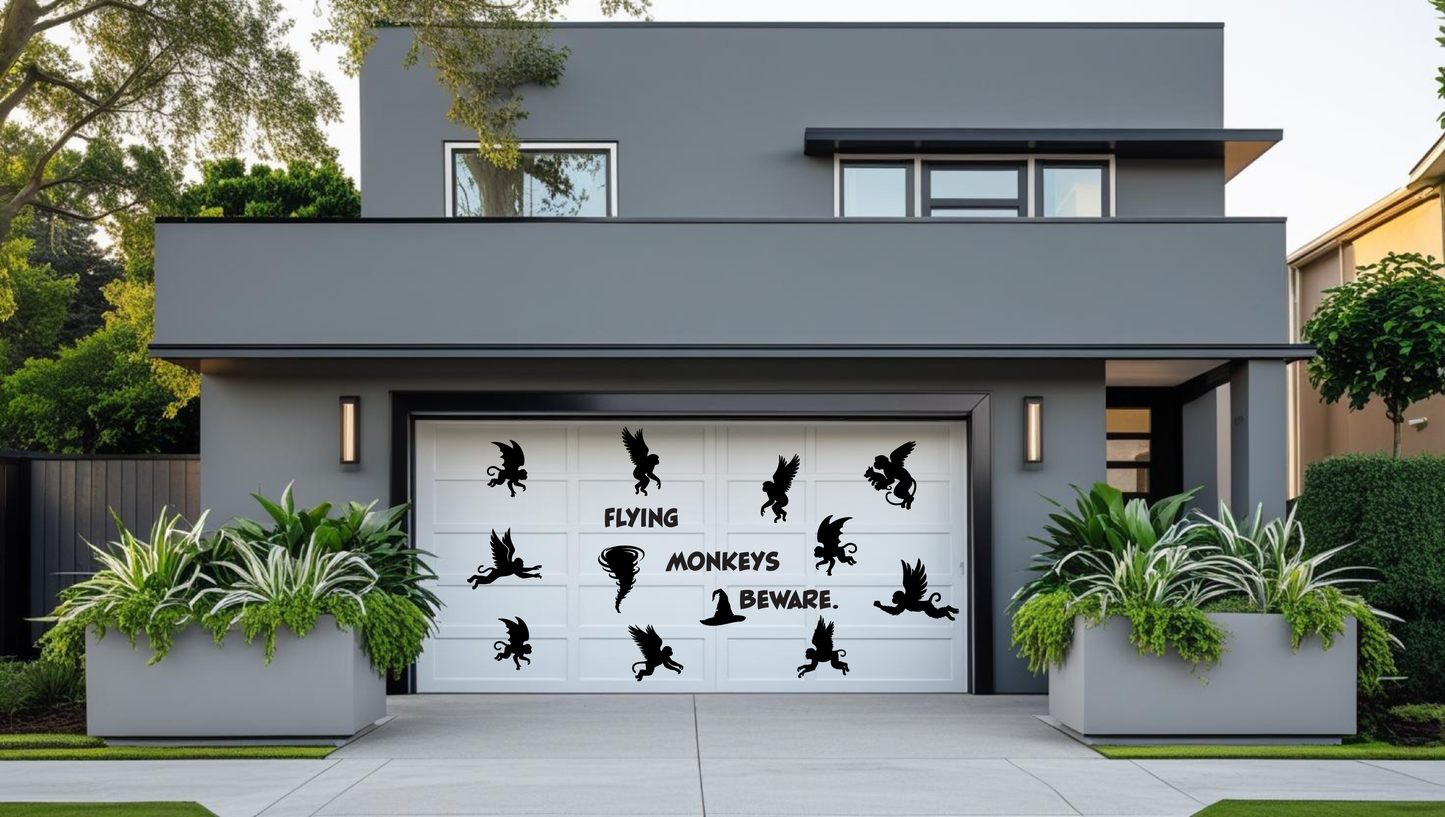 Halloween Flying Monkeys Garage Door Magnets: Flying Monkeys Beware Silhouette Set