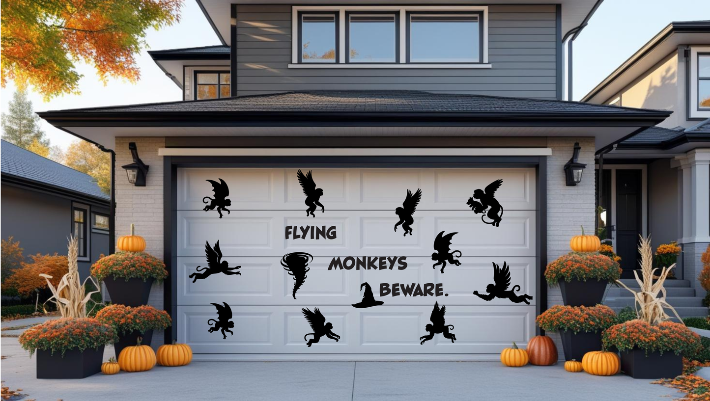 Halloween Flying Monkeys Garage Door Magnets: Flying Monkeys Beware Silhouette Set