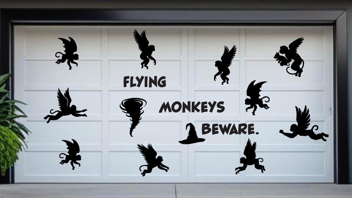 Halloween Flying Monkeys Garage Door Magnets: Flying Monkeys Beware Silhouette Set