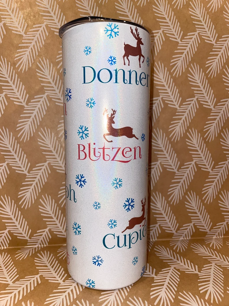 Reindeer 20 oz Tumbler | Shimmer | Dasher, Dancer, Prancer, Vixen, Rudolph image 7