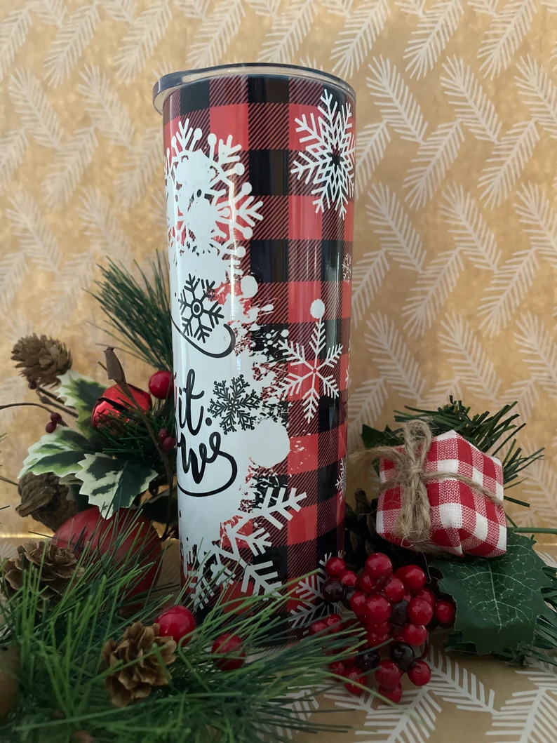 Let it Snow Red Buffalo Plaid 20 oz Tumbler | Christmas Tumbler | Coffee Tumbler image 5