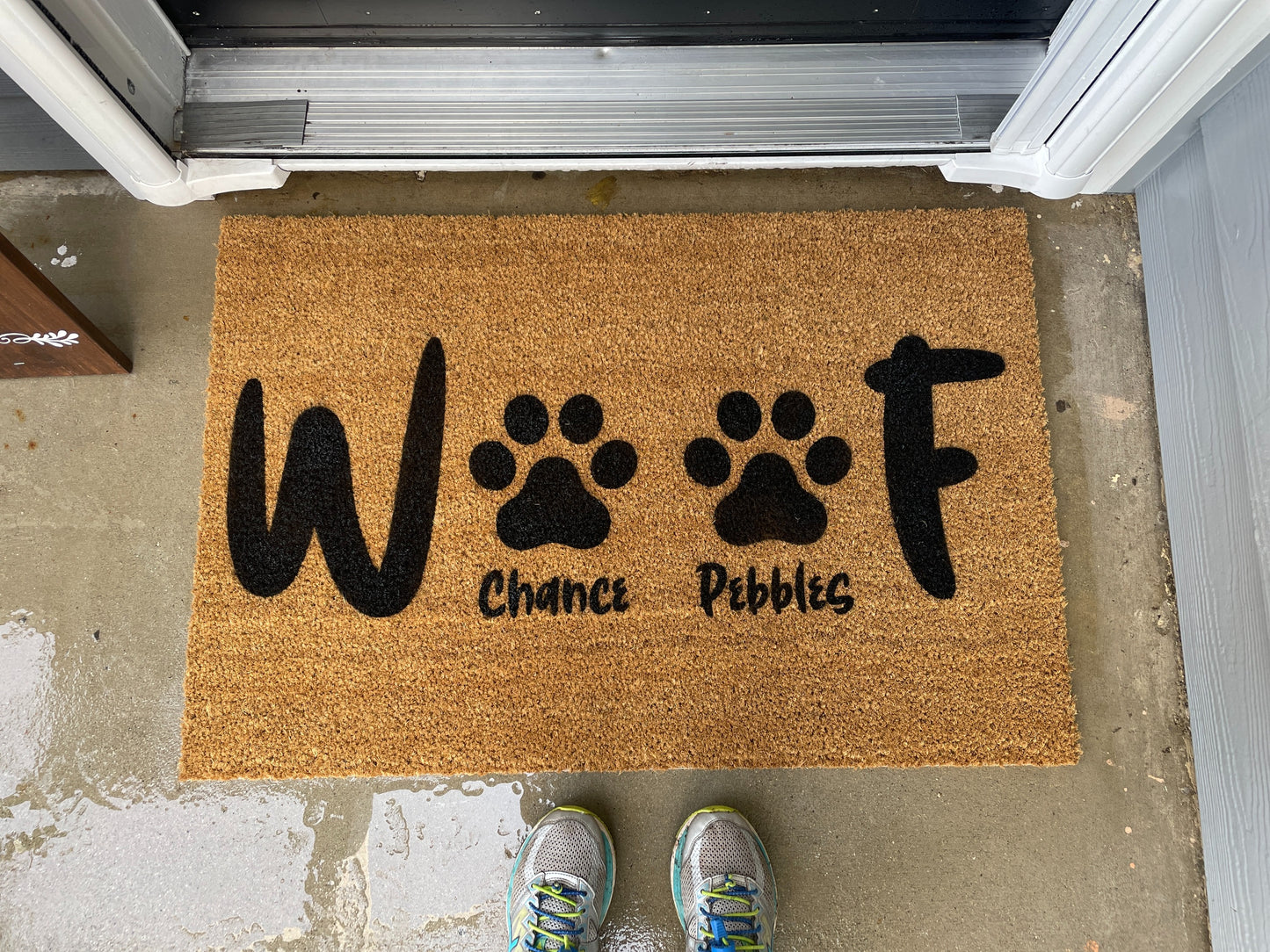 Personalized Woof Mat | Welcome Mat | Dog mom Door Mat image 1