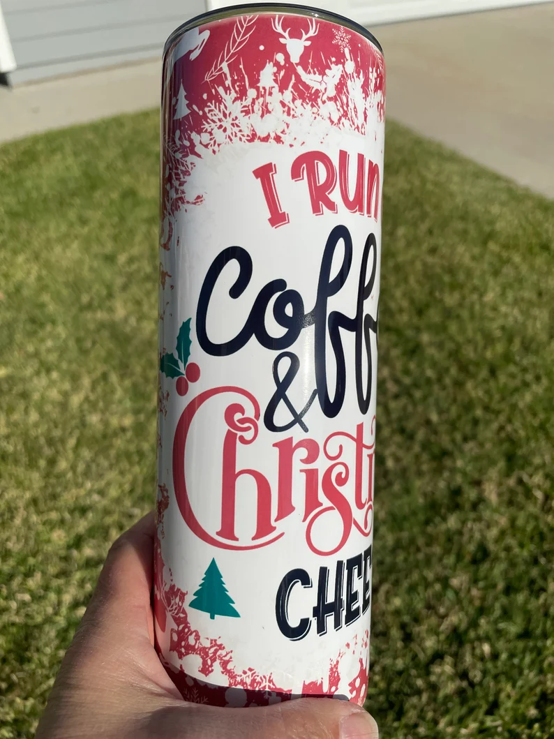I Run on Coffee and Christmas Cheer 20 oz Tumbler | Christmas Tumbler image 6