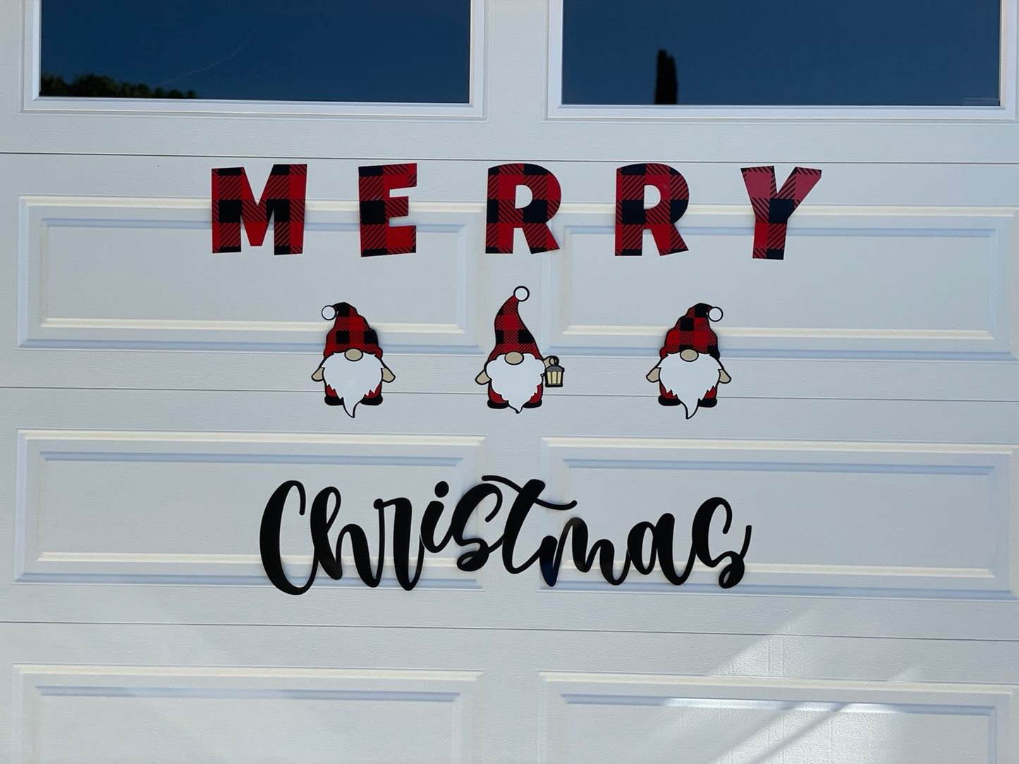 Large Merry Christmas Gnomes Magnets Reusable | Red Plaid | Script image 0