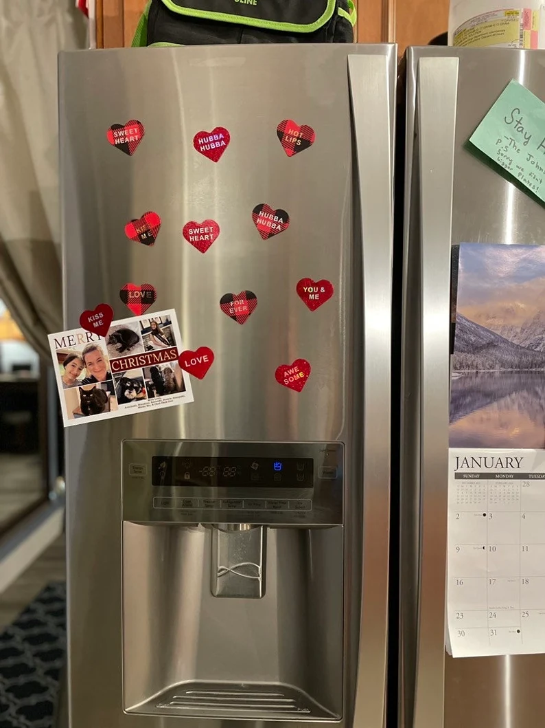 Red Plaid Conversation Candy Hearts fridge magnets image 1