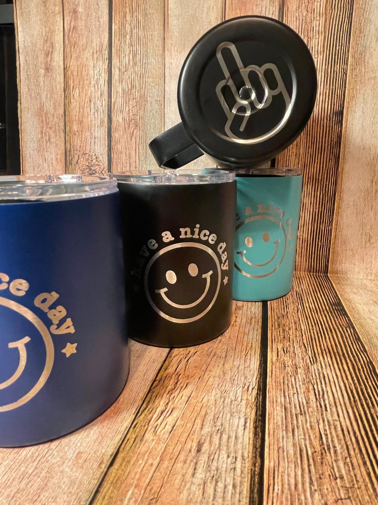Have a nice day (middle finger) stainless steel mug, Etched Powder Coated Tumble image 4