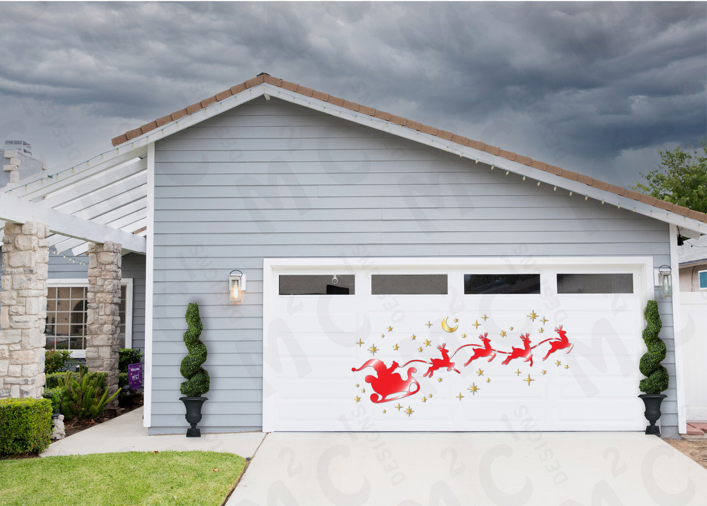 Santa's Sleigh Reindeer Silhouette Garage Magnets, Christmas Eve Night image 0