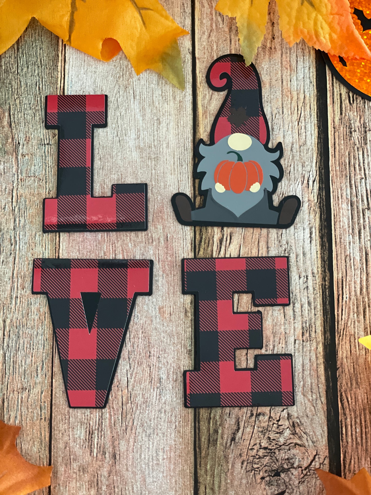 Gnome LOVE Fridge Magnets | Fall Season Decor | Red Plaid Gnome image 7