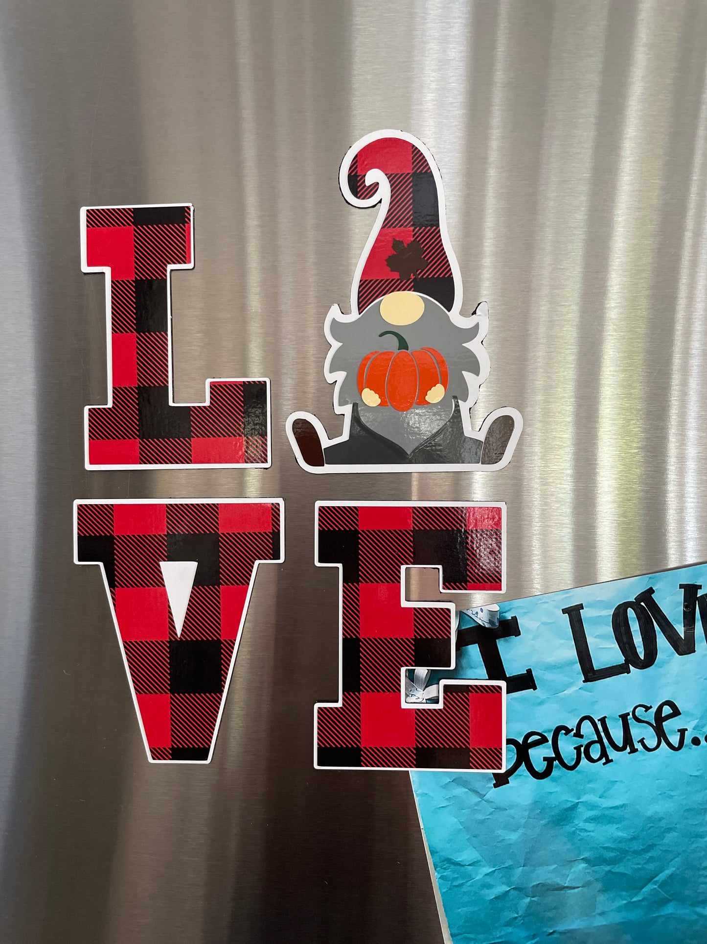 Gnome LOVE Fridge Magnets | Fall Season Decor | Red Plaid Gnome image 9