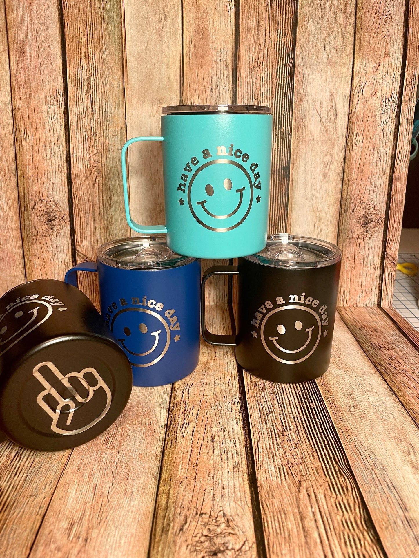 Have a nice day (middle finger) stainless steel mug, Etched Powder Coated Tumble image 9