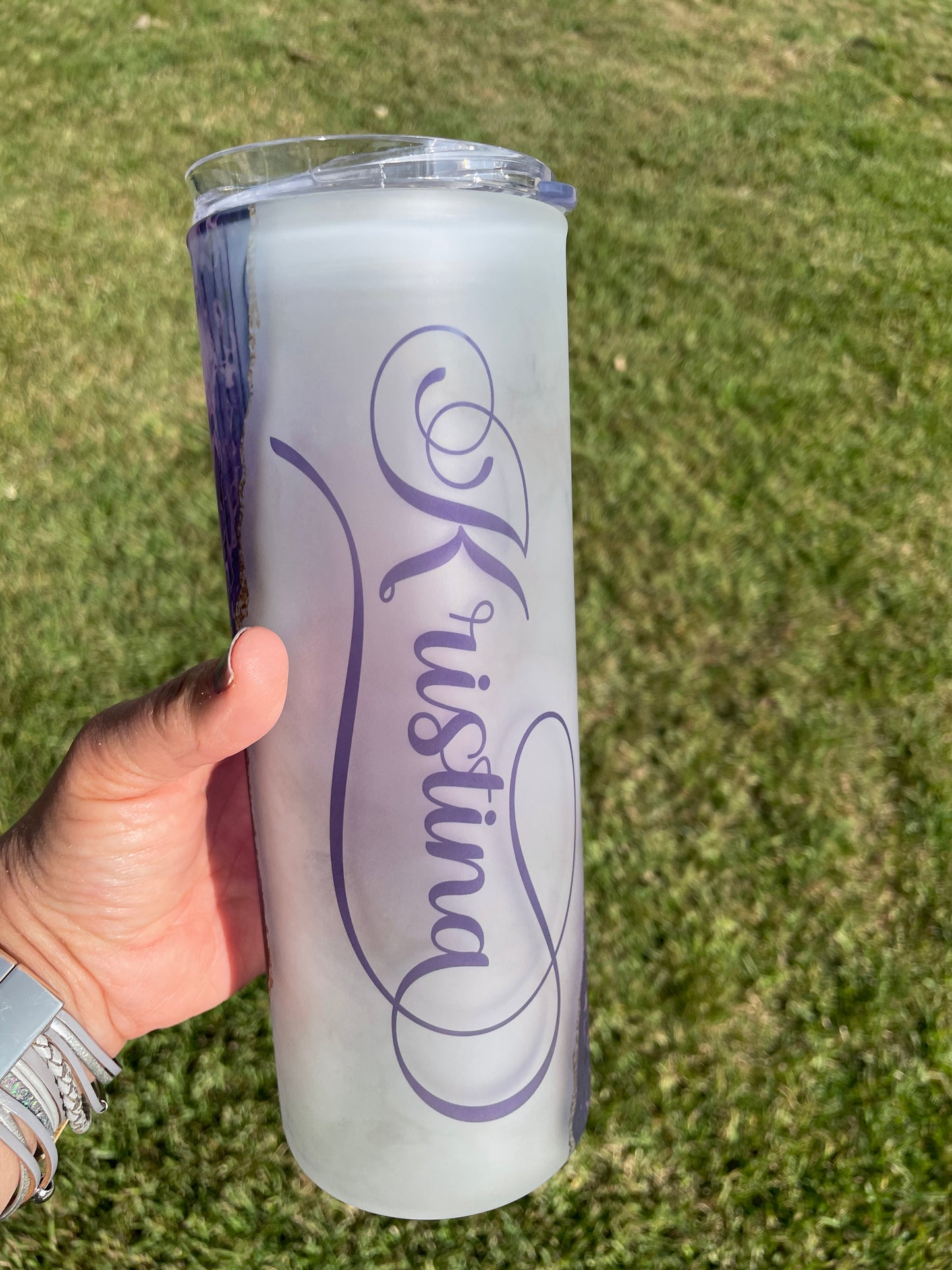 Personalized Frosted Stained GLASS Mother's Day tumbler, Marble Stained Glass image 4