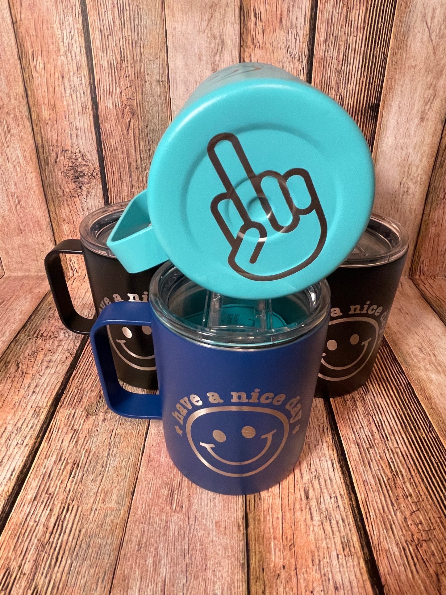 Have a nice day (middle finger) stainless steel mug, Etched Powder Coated Tumble image 6