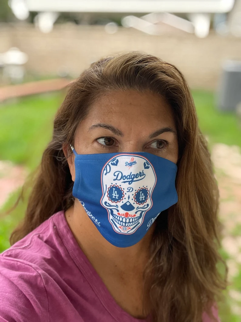 Dodgers Sugar Skull Baseball Face Mask | LA Dodgers Mask | Dodger MLB image 2