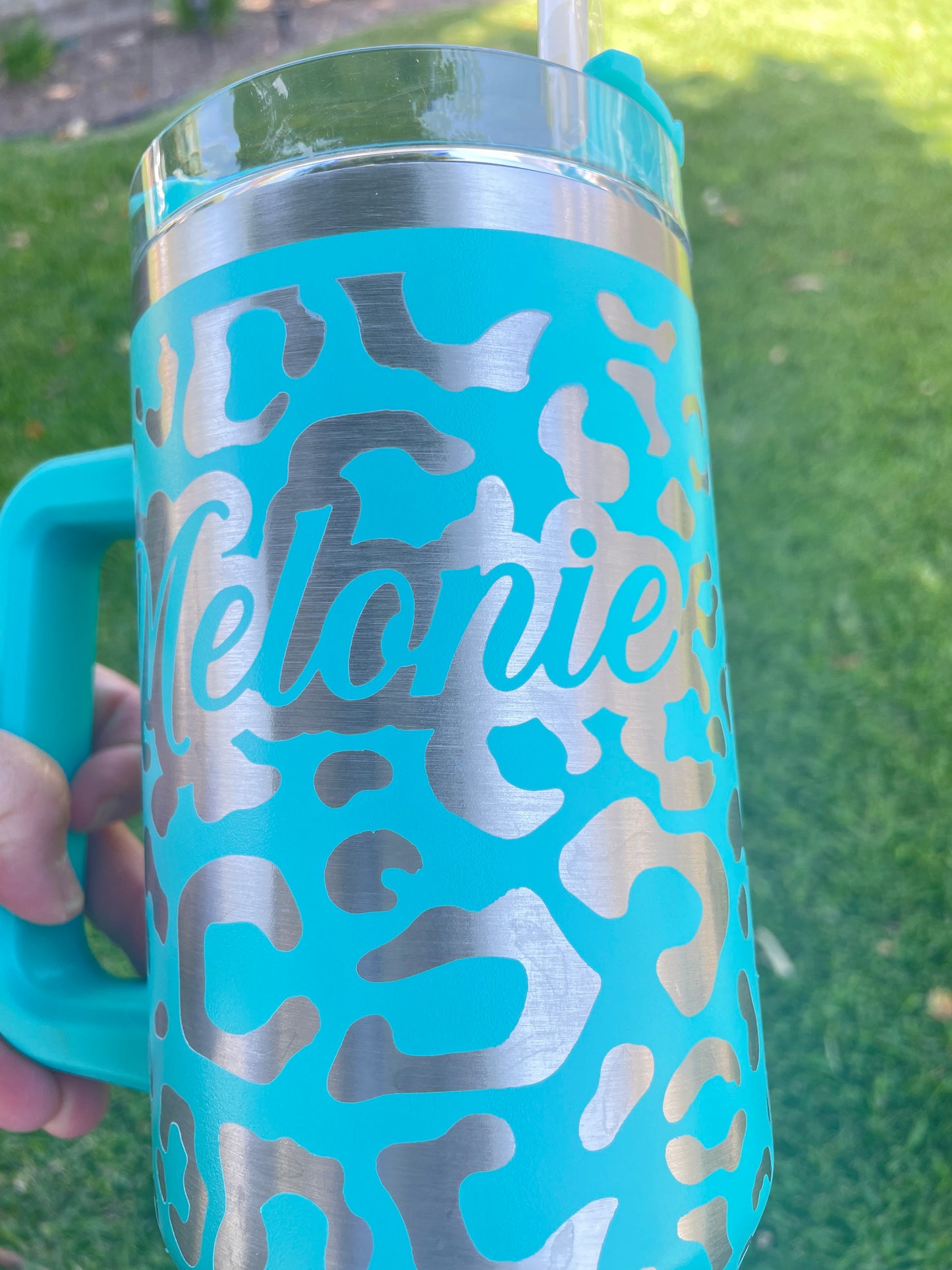 Engraved Leopard Cheetah Stanley Dupe 40oz tumbler, Personalized with name image 3