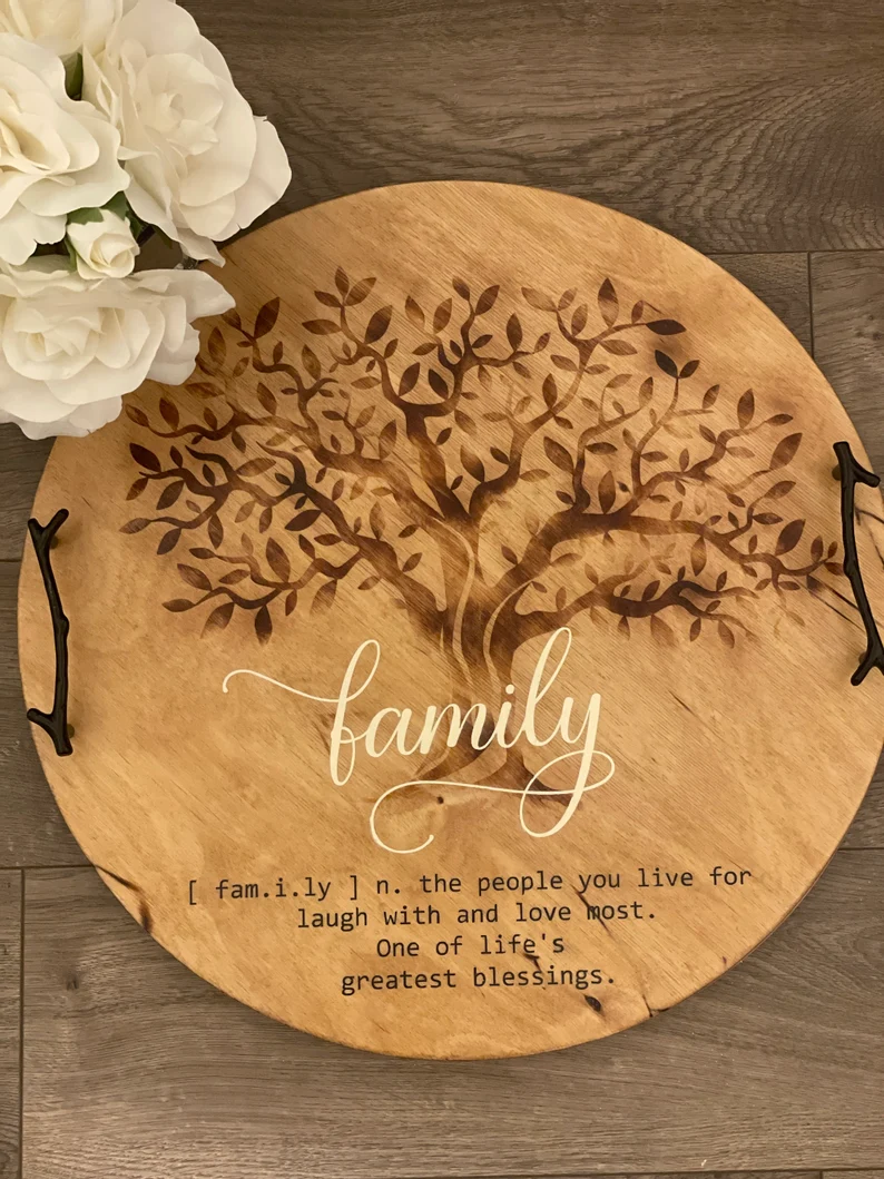 Wood Family Tree serving tray with handles | Family Definition Tray image 4