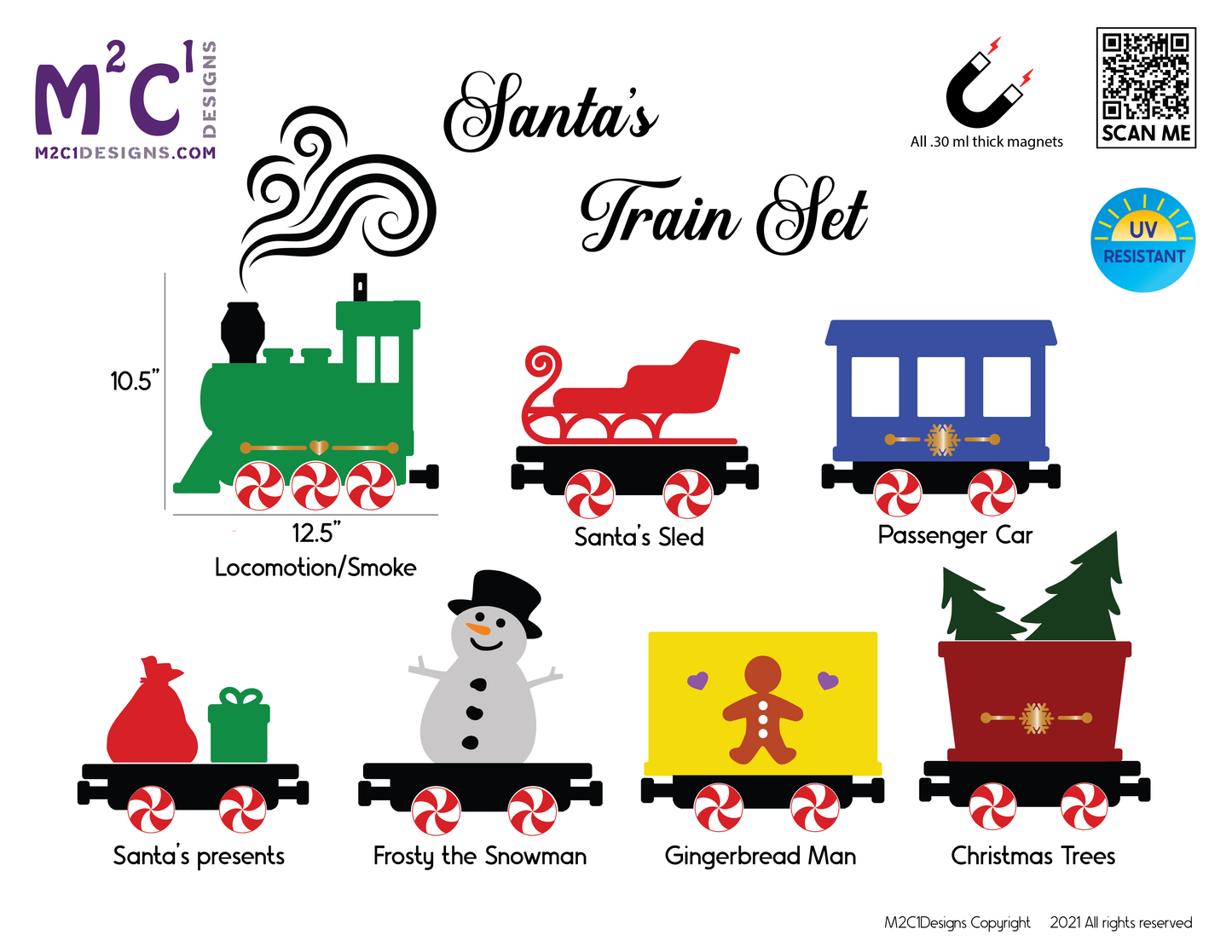 Santa's Train set with sled Magnet decorations | Garage Door | Train Set image 2