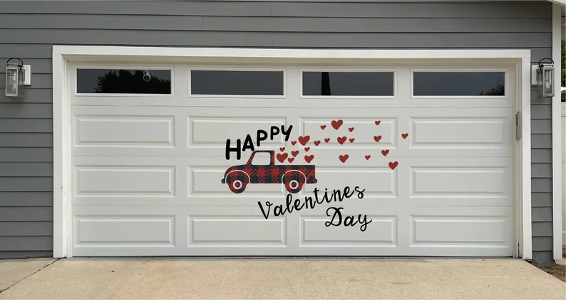 Vintage Truck full of Hearts Happy Valentines | UV Vinyl Valentine Magnets image 0