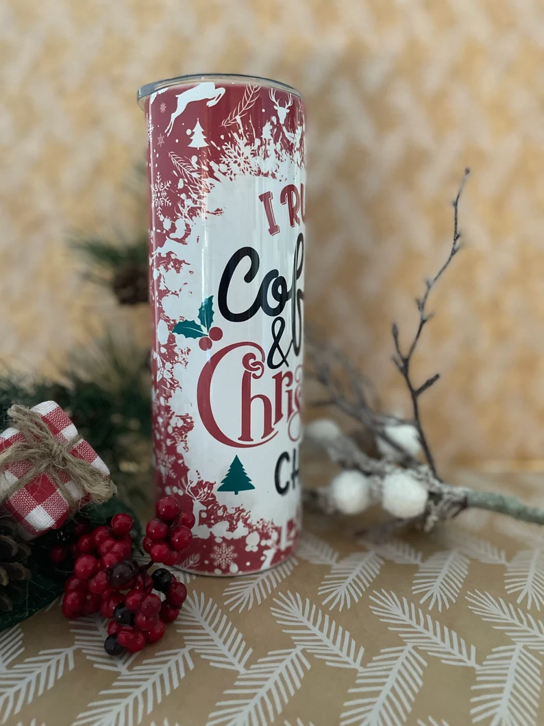I Run on Coffee and Christmas Cheer 20 oz Tumbler | Christmas Tumbler image 3