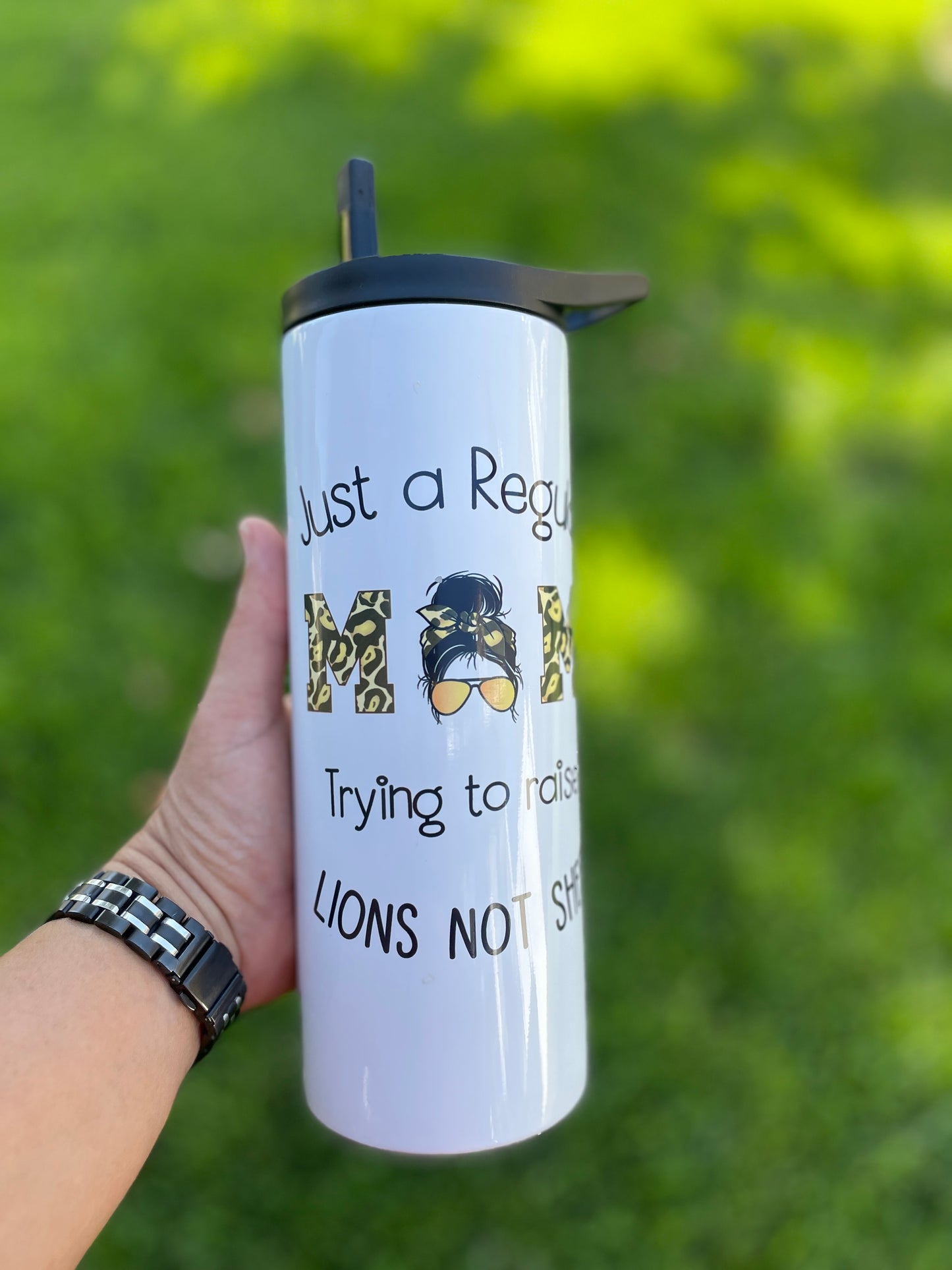 Just a regular mom trying to raise lions not sheep 20 oz Tumbler | Peacock Print image 2