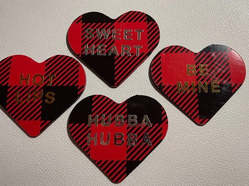 Red Plaid Conversation Candy Hearts fridge magnets image 0
