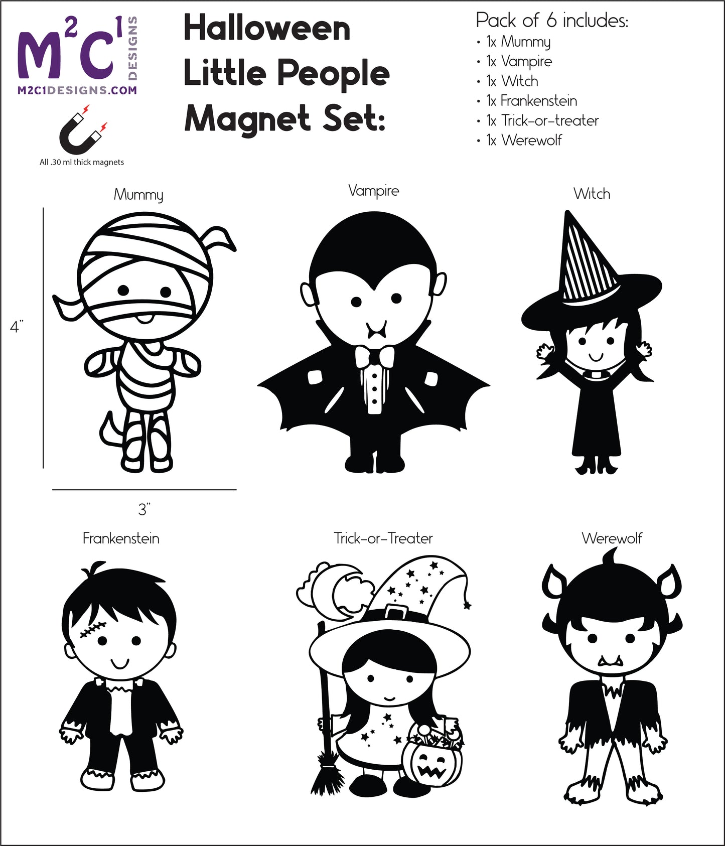 Halloween Fridge Magnet Set Pack of 6 / Halloween Party Decoration image 1