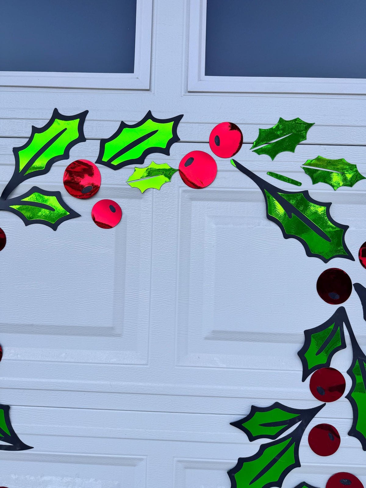 Large Holly Wreath Christmas Magnet, Garage Door Holiday Decor with Bells