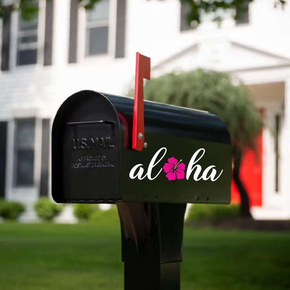 Aloha Mailbox Decal or Magnet – Hibiscus Flower Mailbox Decor – 9 Inches Wide