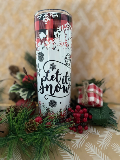 Let it Snow Red Buffalo Plaid 20 oz Tumbler | Christmas Tumbler | Coffee Tumbler image 3