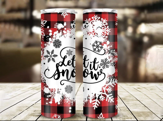 Let it Snow Red Buffalo Plaid 20 oz Tumbler | Christmas Tumbler | Coffee Tumbler image 0