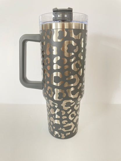 Engraved Leopard Cheetah Stanley Dupe 40oz tumbler, Personalized with name image 6